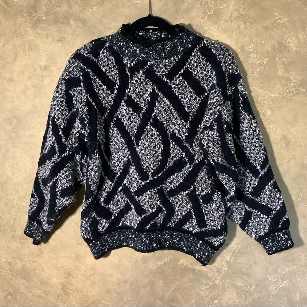 Vintage 90s Alison H. Chenille and Wool Blend Mock Neck Sweater